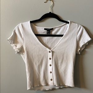 White forever 21 button up ruffle shoulder top